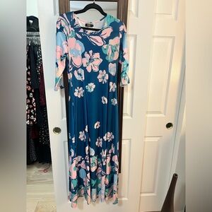 R&B Collection blue and pink floral maxi dress